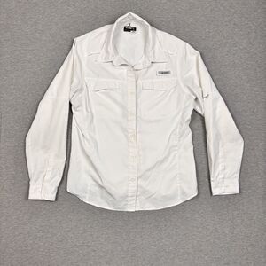 Habit Ladies Size Large UPF 40 Button Down Long Sleeve Shirt Bright White Vented